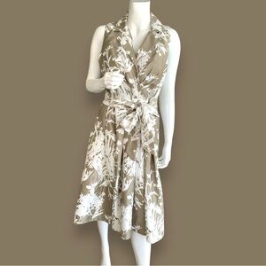 JESSICA HOWARD GUN METAL & WHITE FIT-FLARE SLEEVELESS FLORAL DRESS. WOMEN SZ 10
